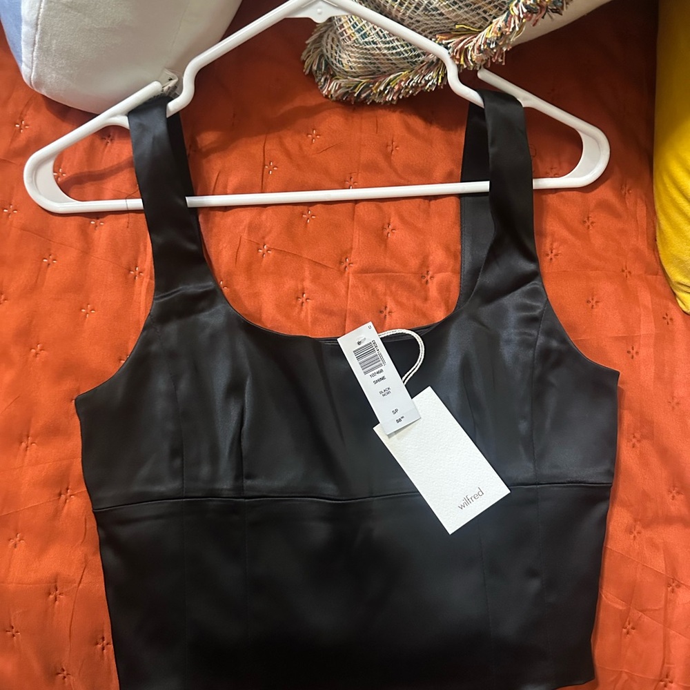 Aritzia Wilfred Black Satin Crop Top